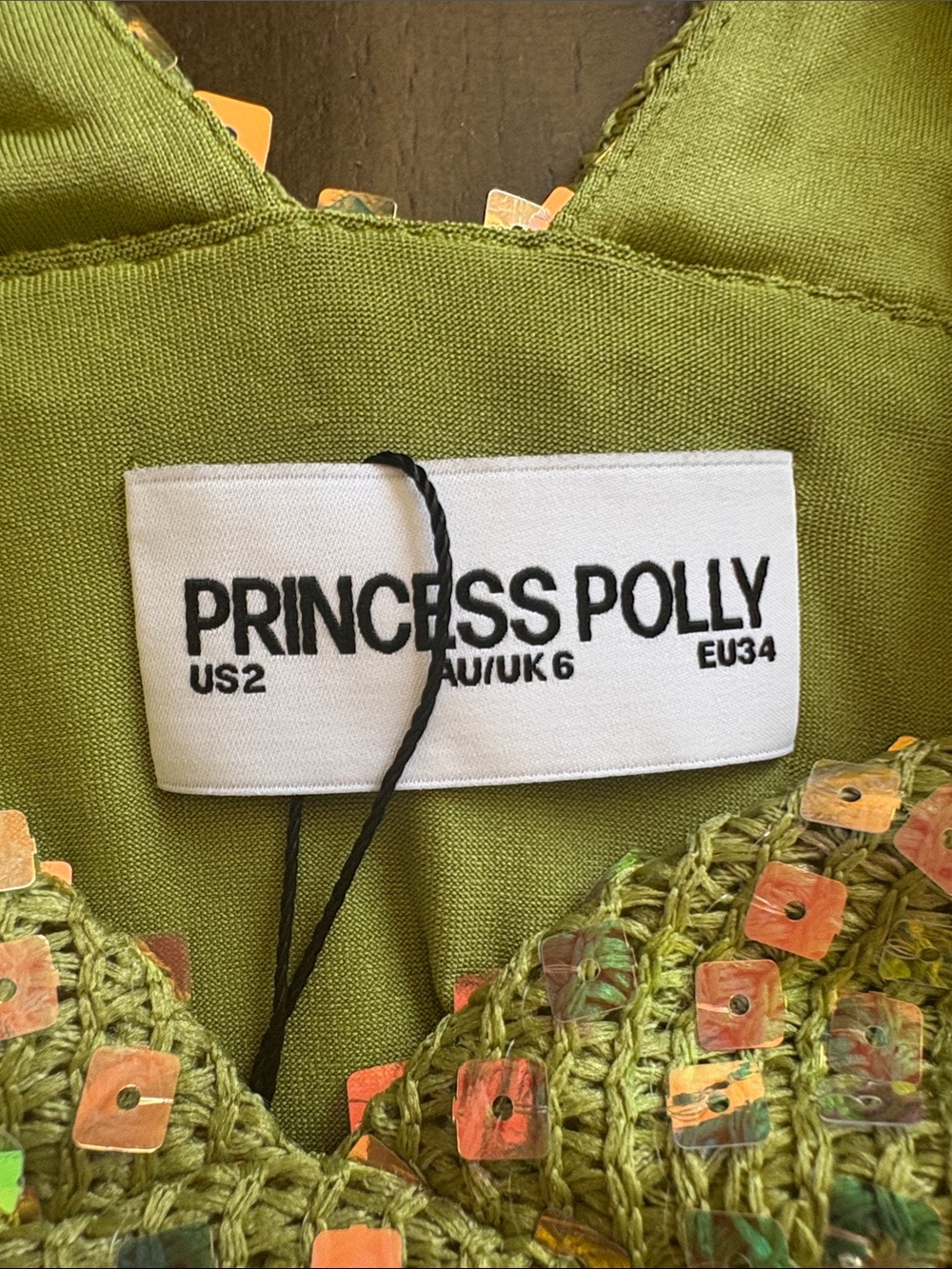 Princess Polly Olive Green Sequin V-Neck Mini Dress - Picture 2 of 4